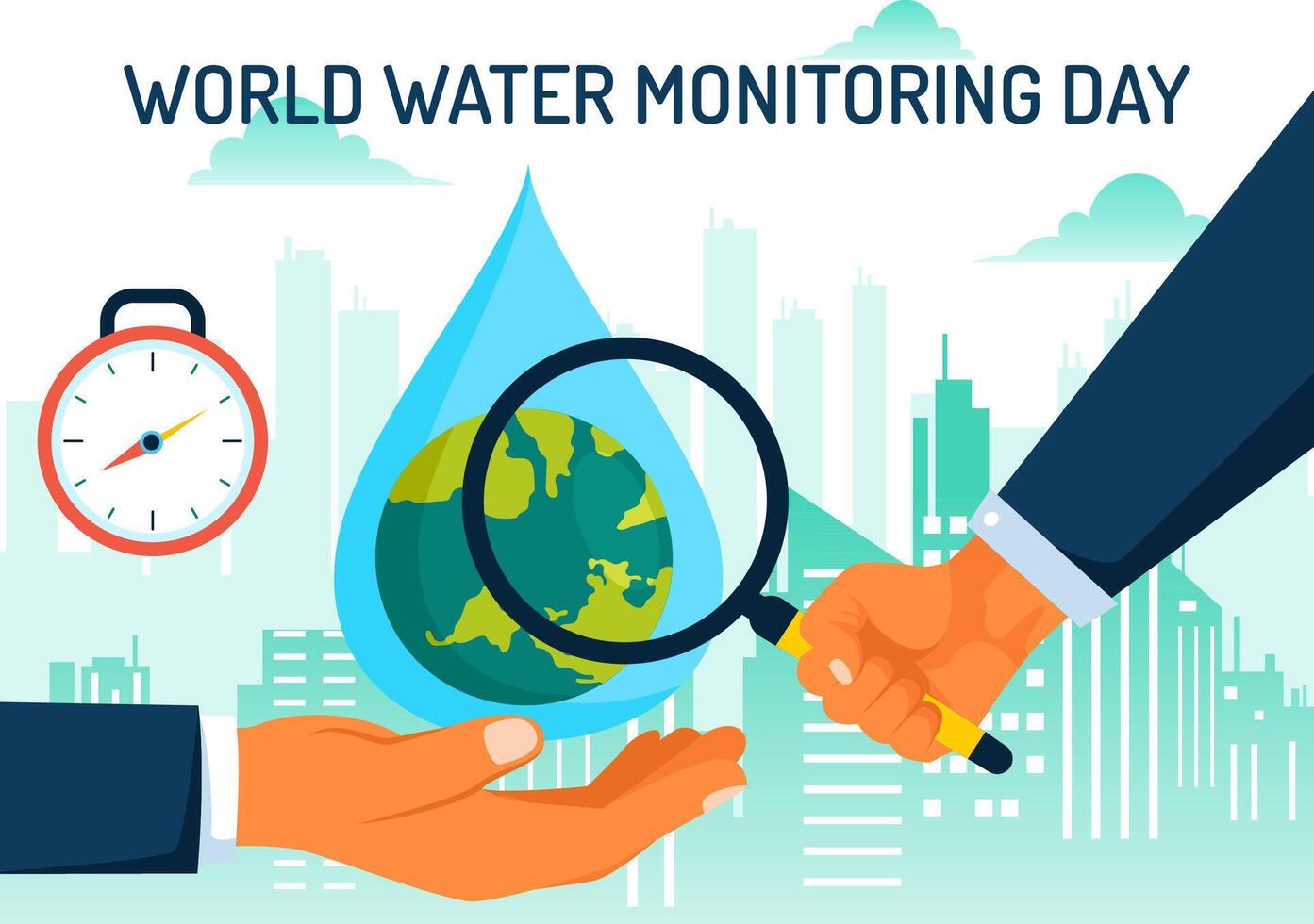 World Water Monitoring Day Vector Illustration on September 18 with Water Droplets and Earth in a Flat Style Cartoon Background