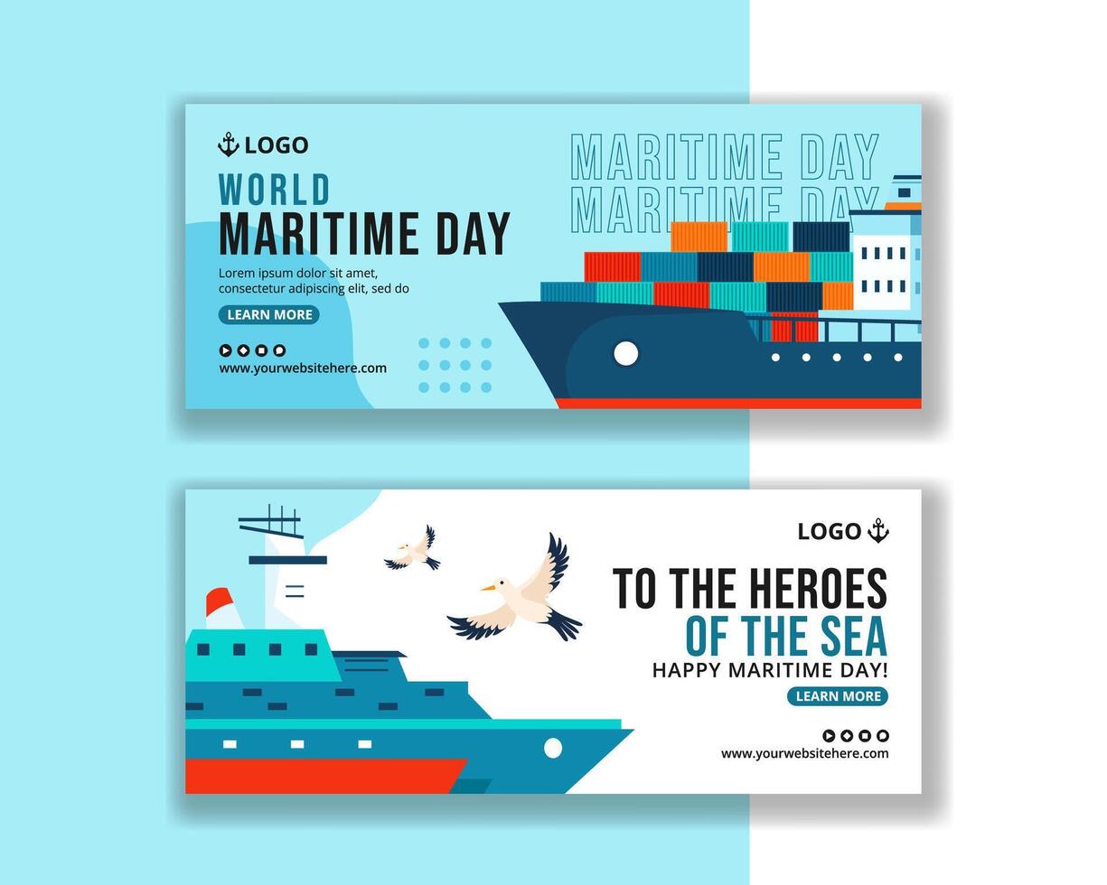 Maritime Day Horizontal Banner Flat Cartoon Hand Drawn Templates Background Illustration vector