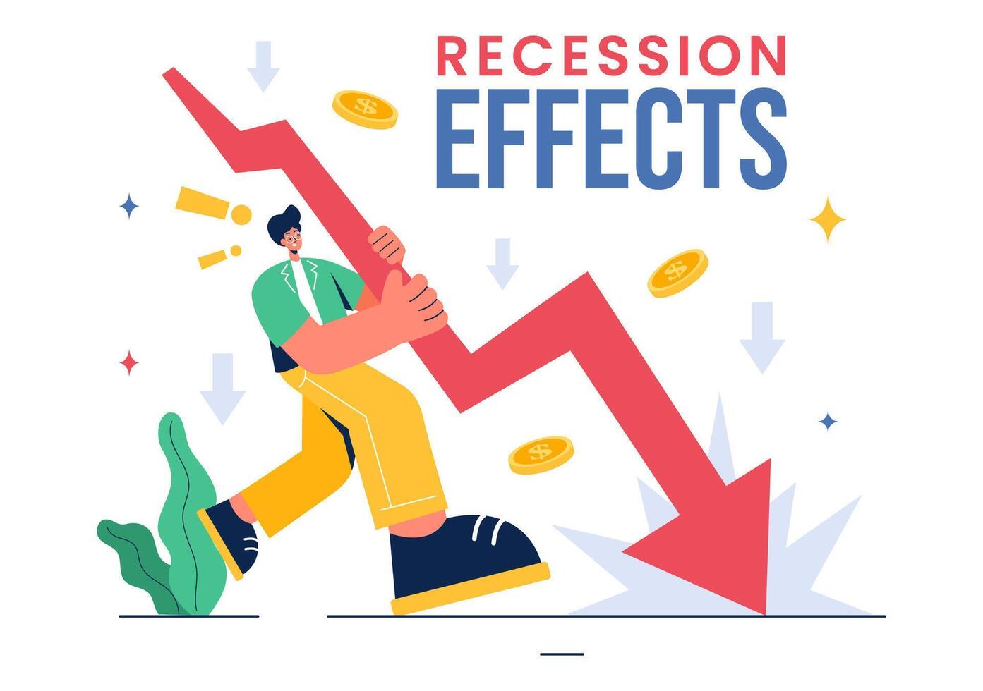 Vector Illustration of Recession Effects Showing the Impact on Economic Growth and the Decline in Economic Activity with a Flat Cartoon Background