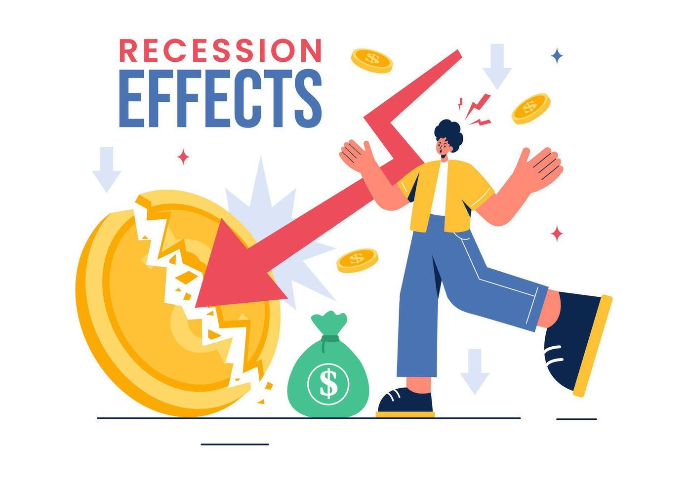 Vector Illustration of Recession Effects Showing the Impact on Economic Growth and the Decline in Economic Activity with a Flat Cartoon Background