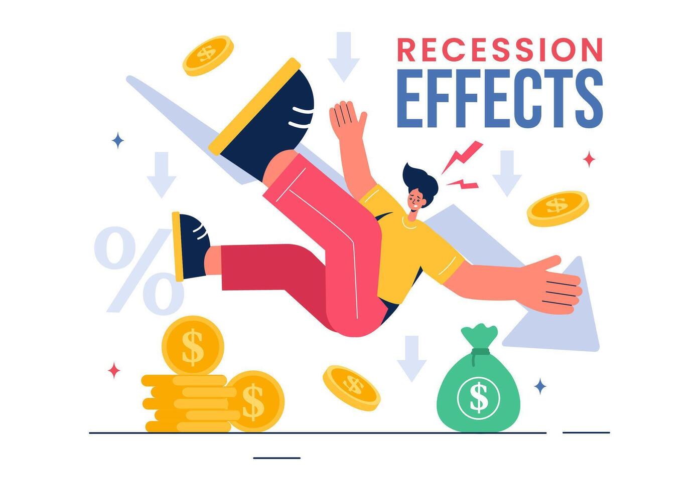 Vector Illustration of Recession Effects Showing the Impact on Economic Growth and the Decline in Economic Activity with a Flat Cartoon Background