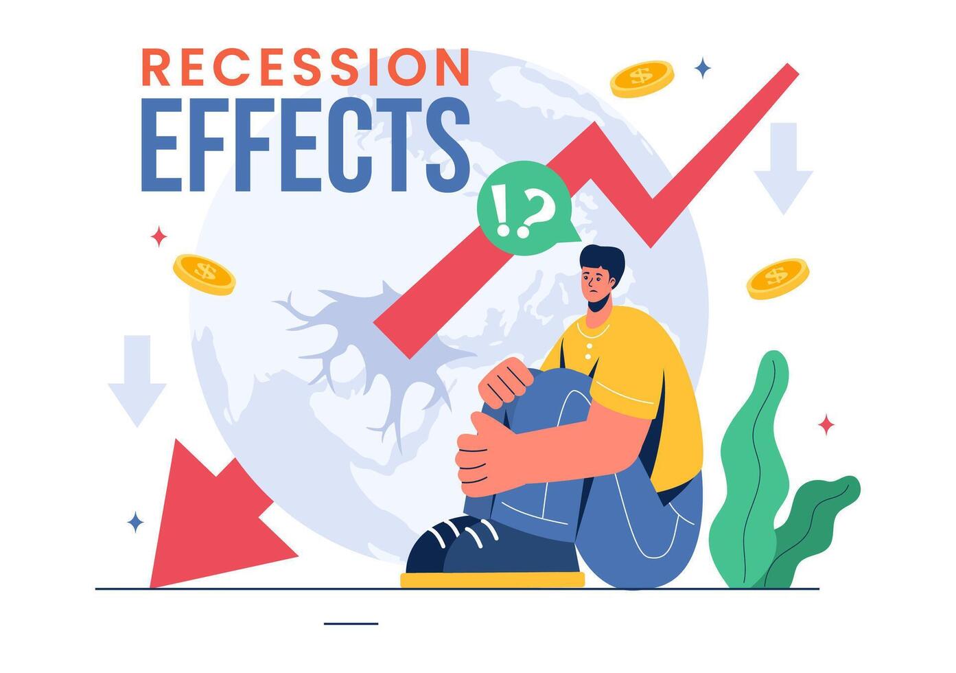 Vector Illustration of Recession Effects Showing the Impact on Economic Growth and the Decline in Economic Activity with a Flat Cartoon Background