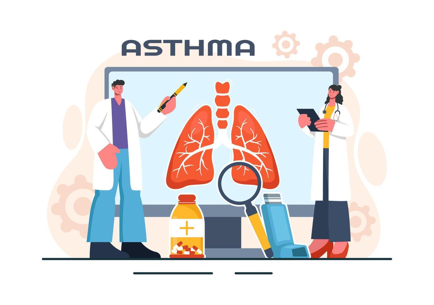 Asthma Disease Vector Illustration Featuring Human Lungs and Inhalers for Breathing in a Healthcare Flat Style Cartoon Background