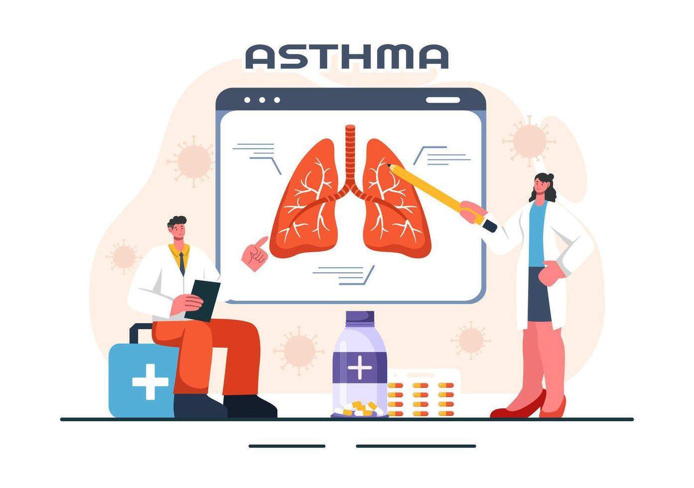 Asthma Disease Vector Illustration Featuring Human Lungs and Inhalers for Breathing in a Healthcare Flat Style Cartoon Background