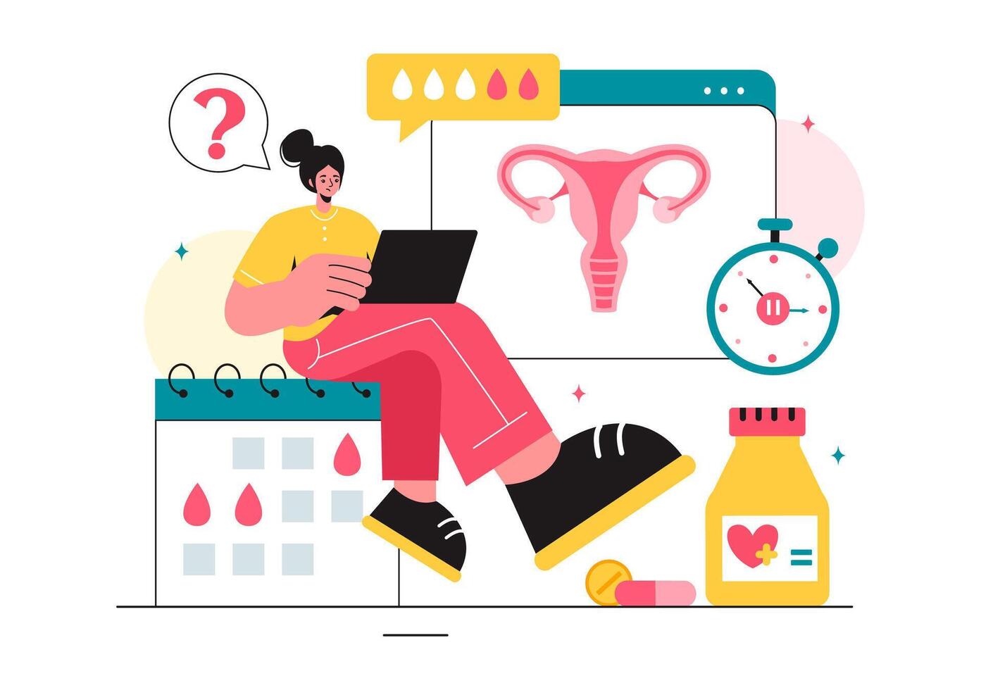 HRT or Hormone Replacement Therapy Acronym Vector Illustration with Treatment and Hormone Medication in a Healthcare Flat Cartoon Background