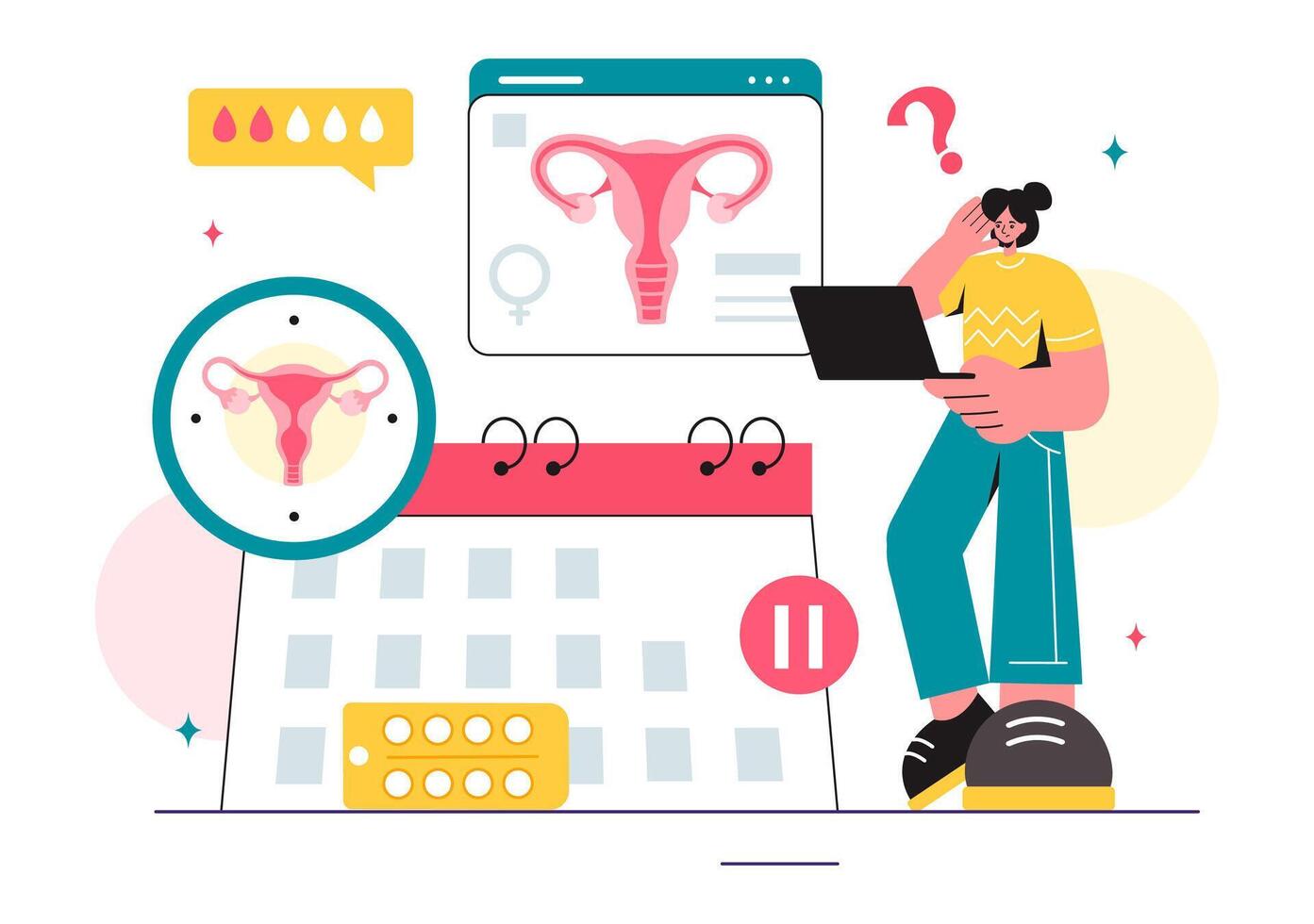 HRT or Hormone Replacement Therapy Acronym Vector Illustration with Treatment and Hormone Medication in a Healthcare Flat Cartoon Background