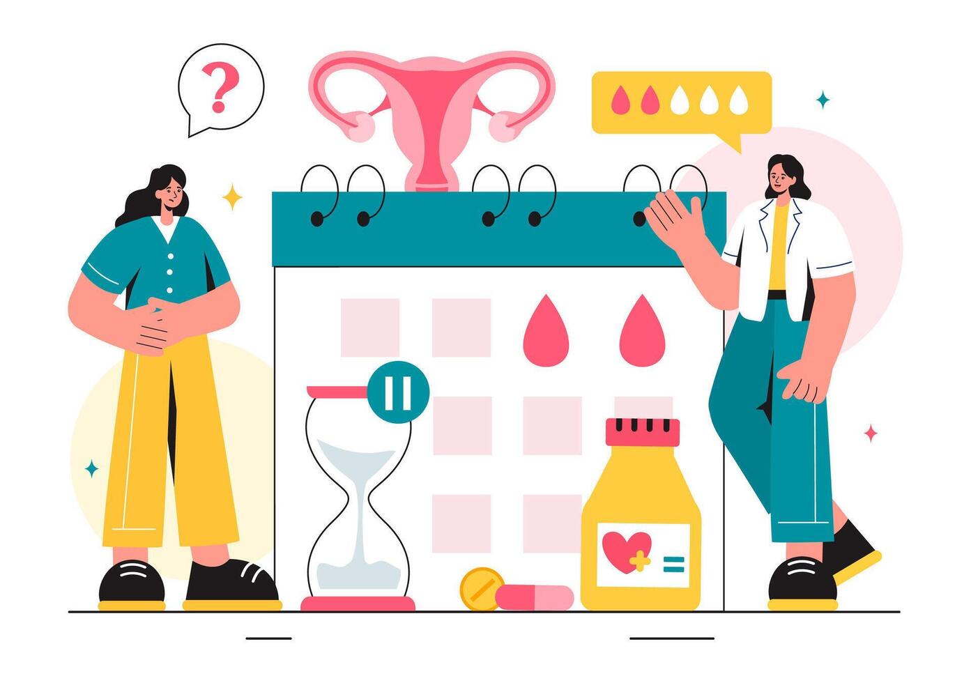 HRT or Hormone Replacement Therapy Acronym Vector Illustration with Treatment and Hormone Medication in a Healthcare Flat Cartoon Background