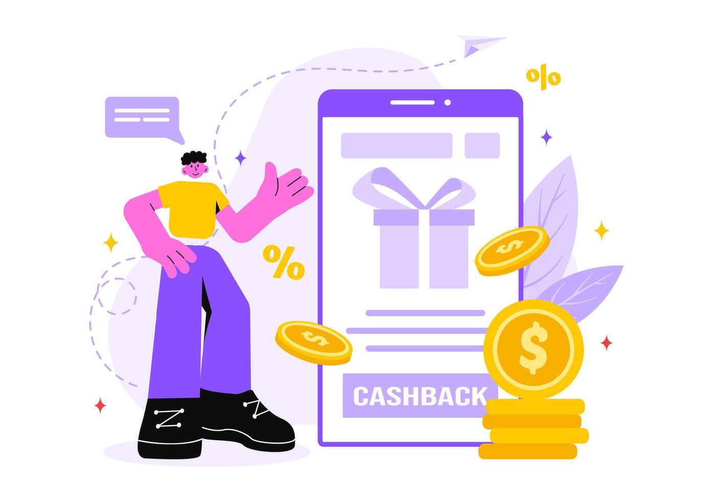 Cashback Vector Illustration with Financial Payment to Money Cashback Service for a Buyer on a Flat Cartoon Style Background