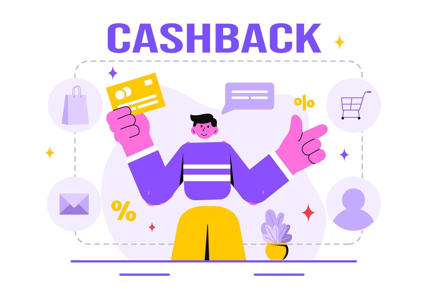 Cashback Vector Illustration with Financial Payment to Money Cashback Service for a Buyer on a Flat Cartoon Style Background