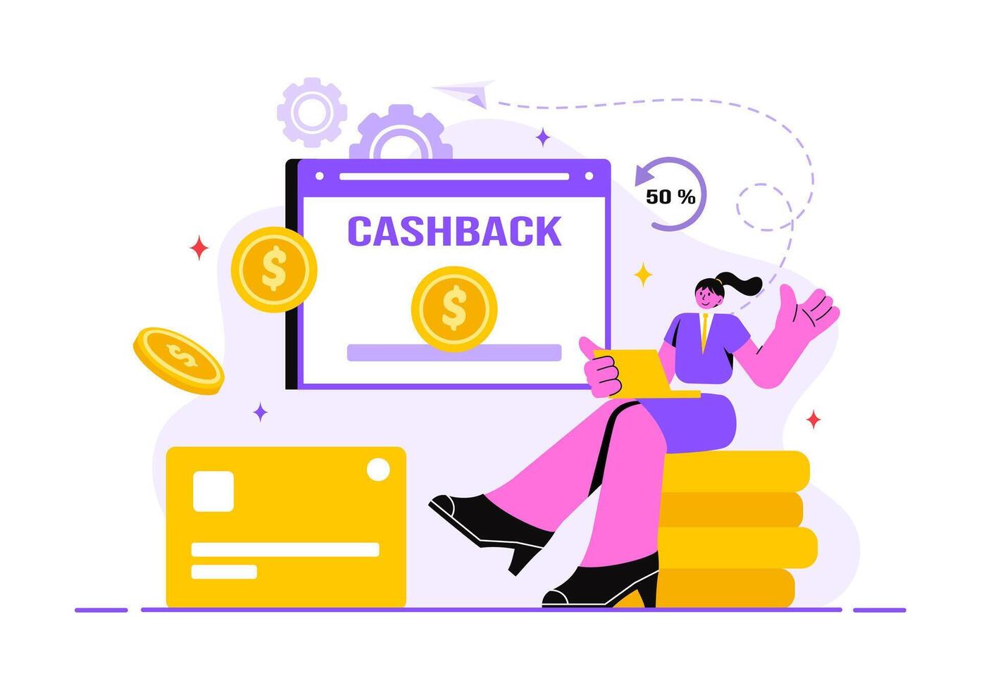 Cashback Vector Illustration with Financial Payment to Money Cashback Service for a Buyer on a Flat Cartoon Style Background