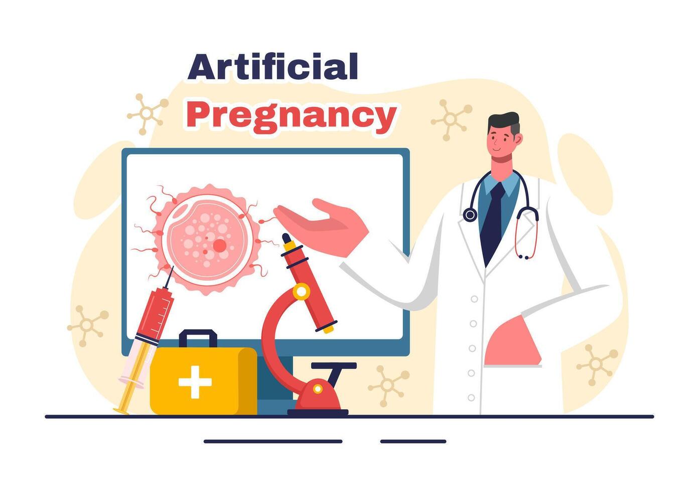 Artificial Pregnancy Vector Illustration with Couple After Successful Embryo Engraftment and Reproductive Health in a Flat Cartoon Background