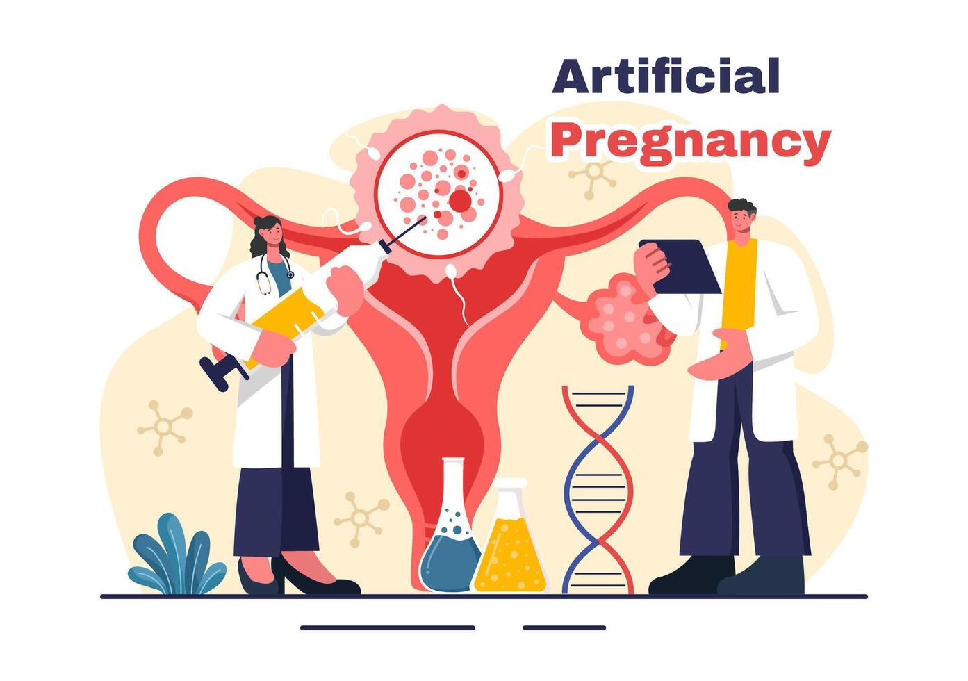 Artificial Pregnancy Vector Illustration with Couple After Successful Embryo Engraftment and Reproductive Health in a Flat Cartoon Background