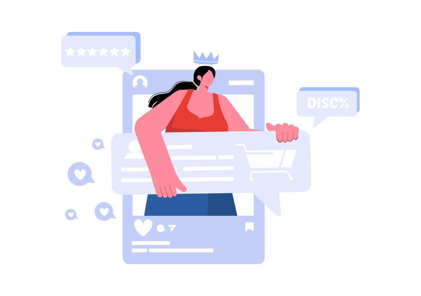 Vector Illustration for a Fashion Blog with Bloggers Reviewing Videos of Fashionable Clothing Trends, Featuring an Online Runway in a Flat Background