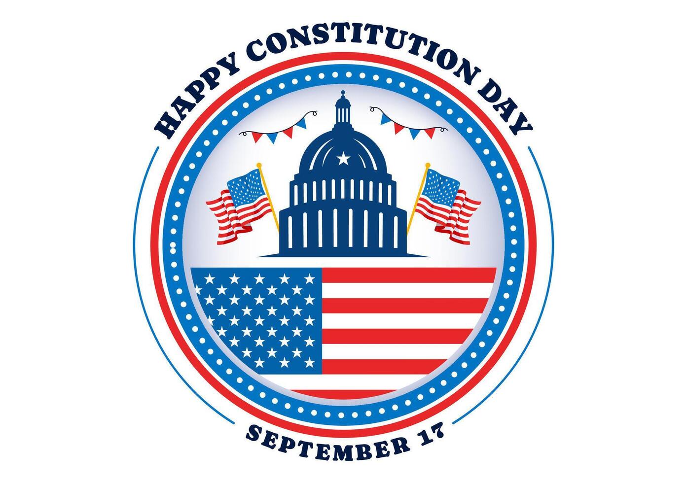 Happy Constitution Day United States Vector Illustration Vector Illustration on September 17th with an American Waving Flag and the Capitol Building