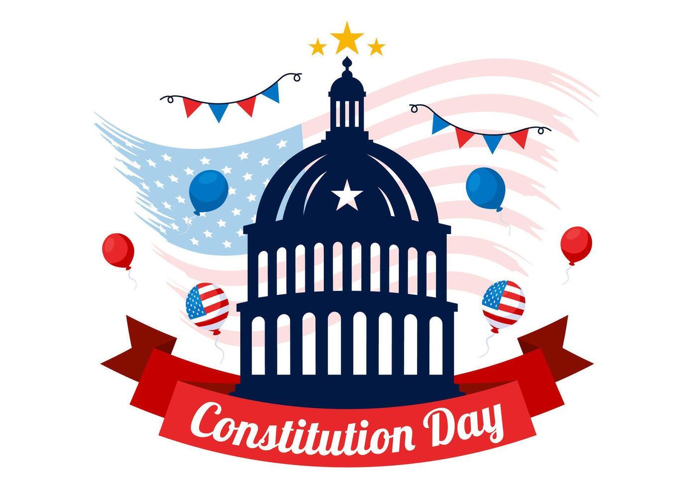 Happy Constitution Day United States Vector Illustration Vector Illustration on September 17th with an American Waving Flag and the Capitol Building
