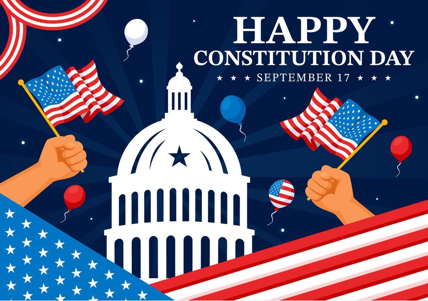 Happy Constitution Day United States Vector Illustration Vector Illustration on September 17th with an American Waving Flag and the Capitol Building