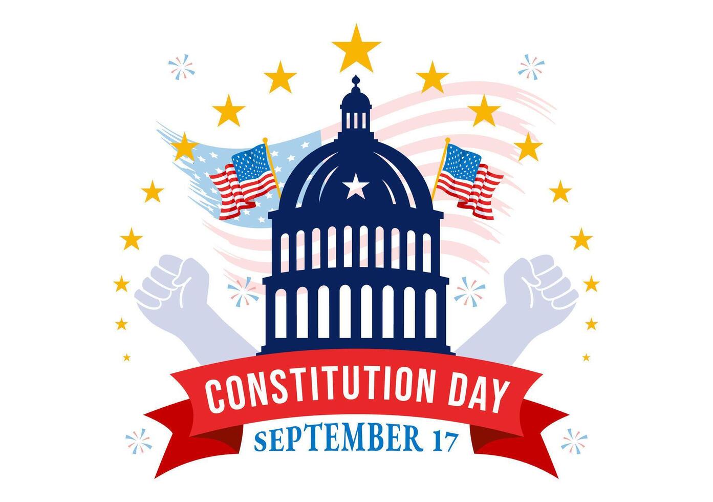 Happy Constitution Day United States Vector Illustration Vector Illustration on September 17th with an American Waving Flag and the Capitol Building