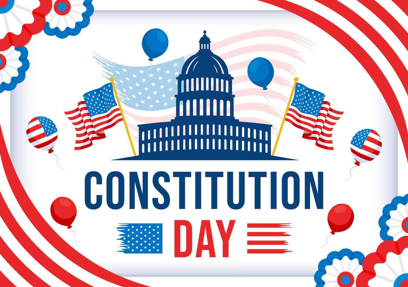Happy Constitution Day United States Vector Illustration Vector Illustration on September 17th with an American Waving Flag and the Capitol Building