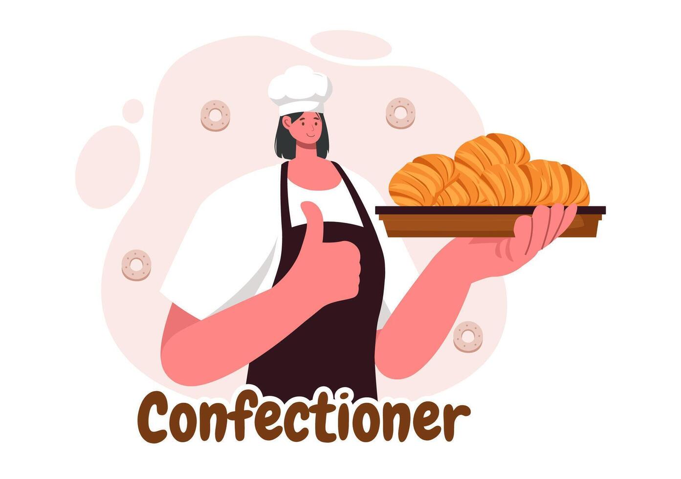 Confectioner Vector Illustration featuring a Chef Wearing an Apron Preparing Desserts, Sweet Products, and Pastries in a Flat Style Cartoon Background