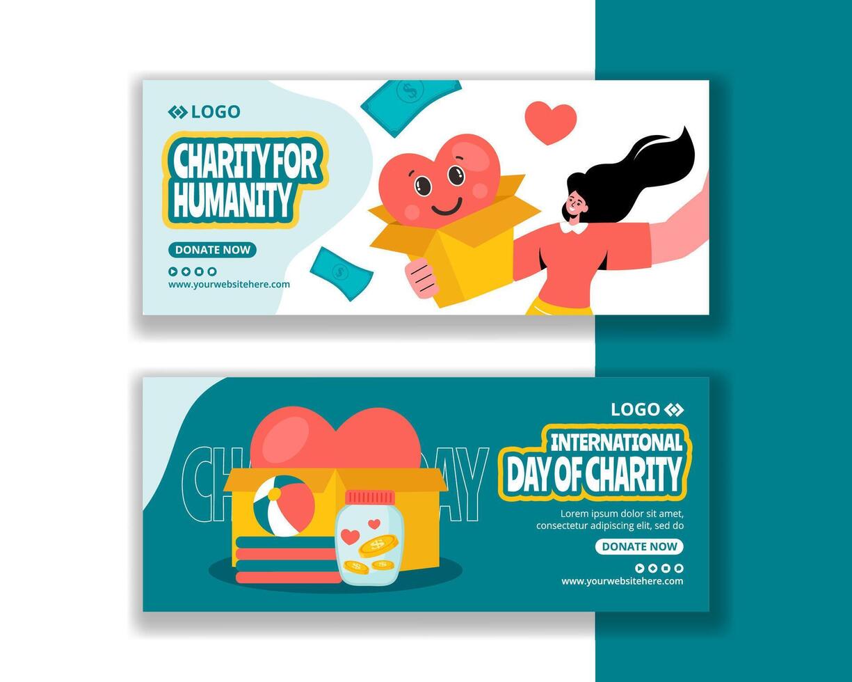 Day of Charity Horizontal Banner Flat Cartoon Hand Drawn Templates Background Illustration vector