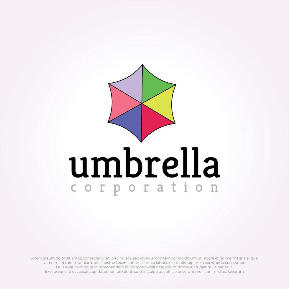 minimalist illustration of a colorful umbrella logo design top view vector