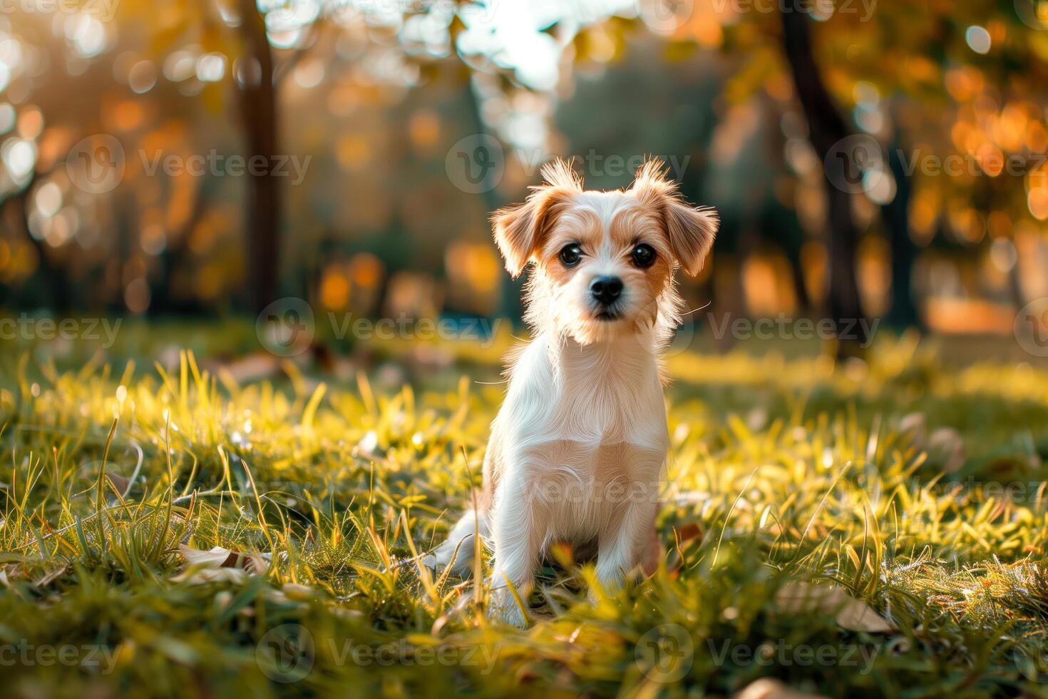 Cute small dog is playing in the park photo