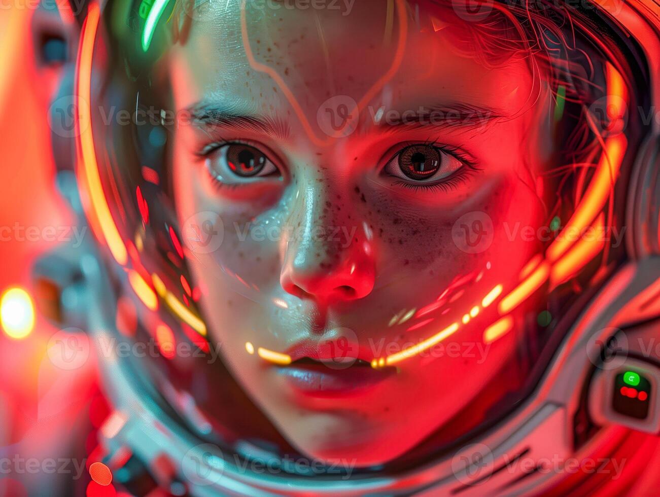 Girl in a spacesuit in space photo