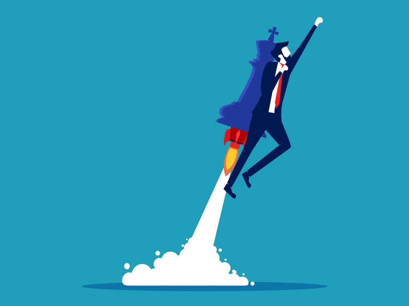 businessman flying on rocket with chess piece vector