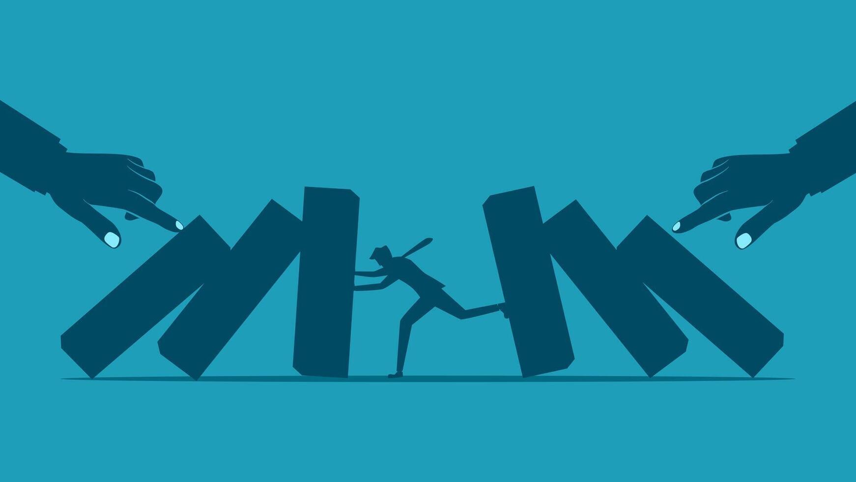 businessman running from a giant m in the shape of a hand vector