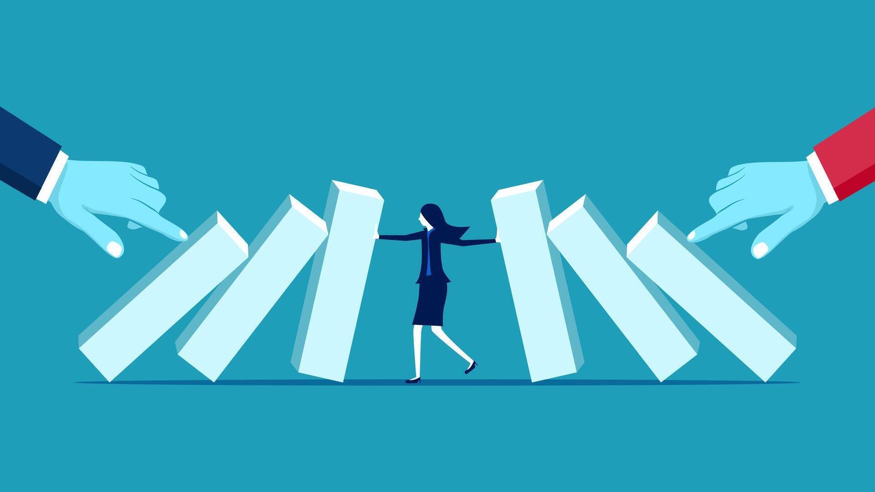 businesswoman standing in front of a group of people holding up a stack of paper vector