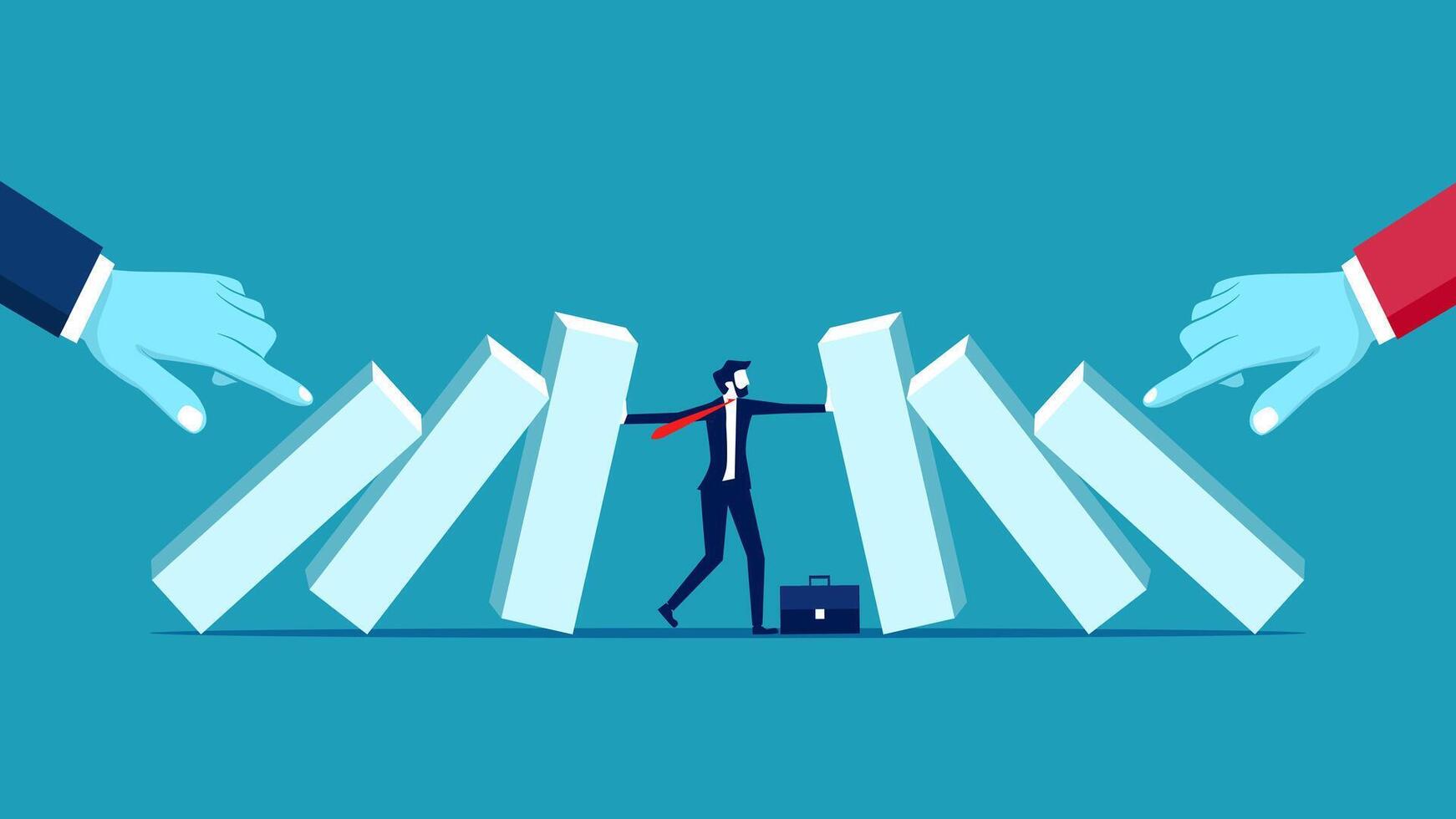 businessman in business suit and tie standing in dominoes vector