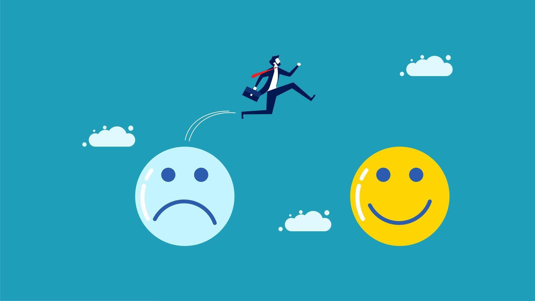 a businessman is running away from a sad face vector
