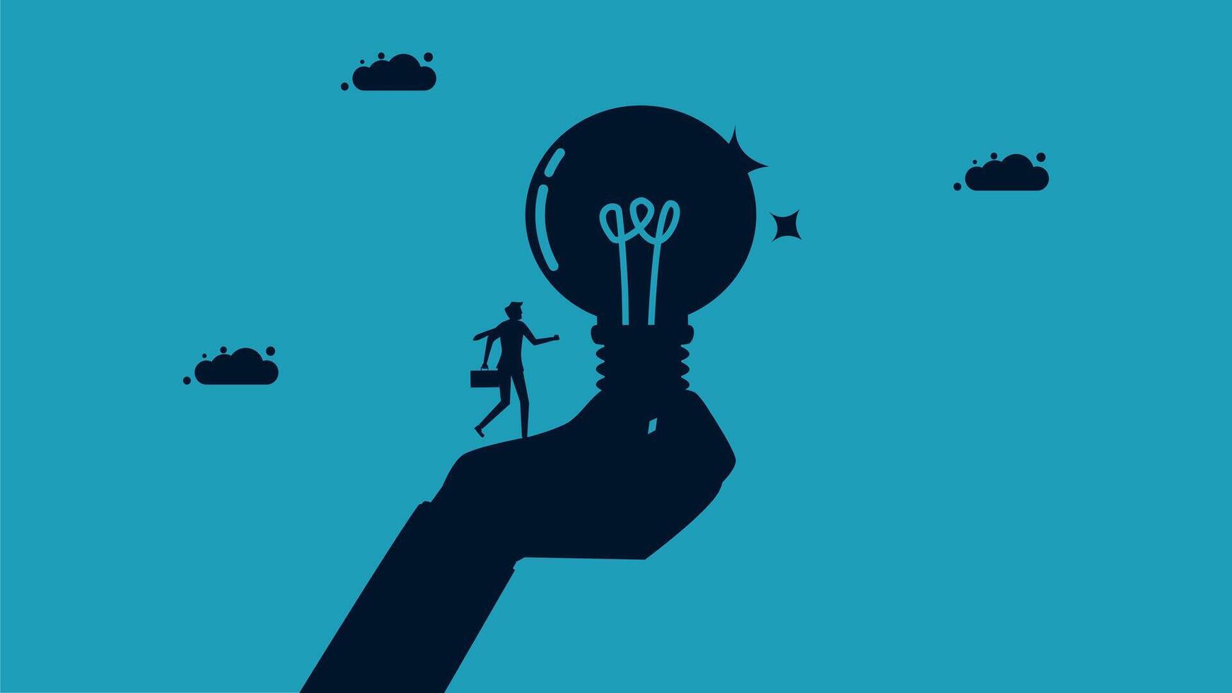 businessman holding a light bulb with a man on top vector