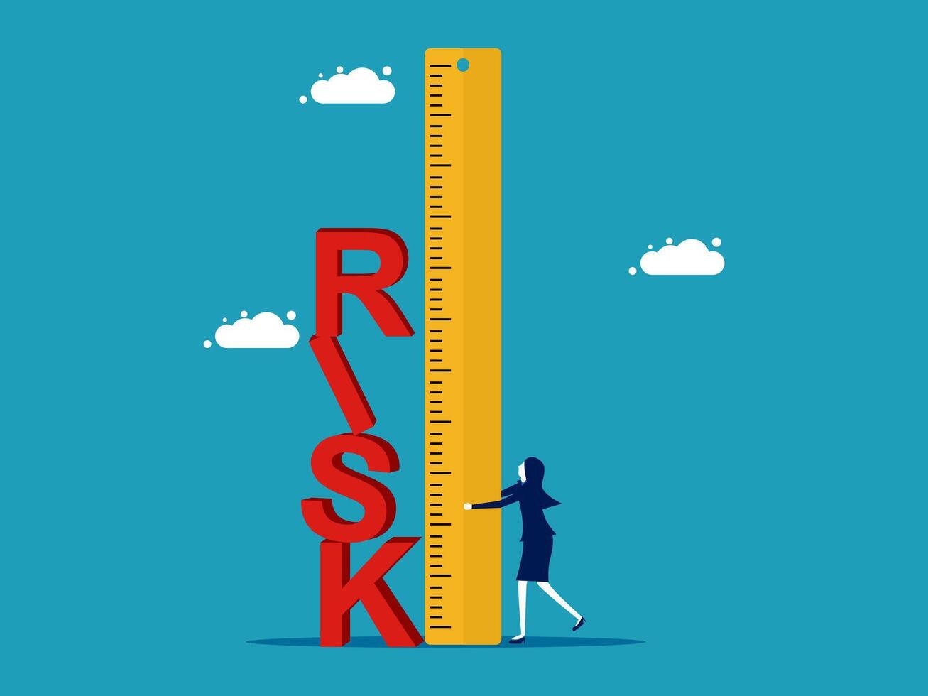 businesswoman standing next to a ruler with the word risk vector