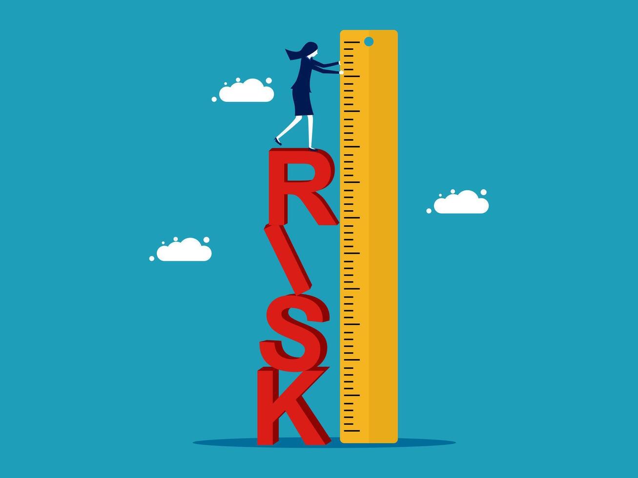 businessman standing on the top of a ruler with the word risk vector