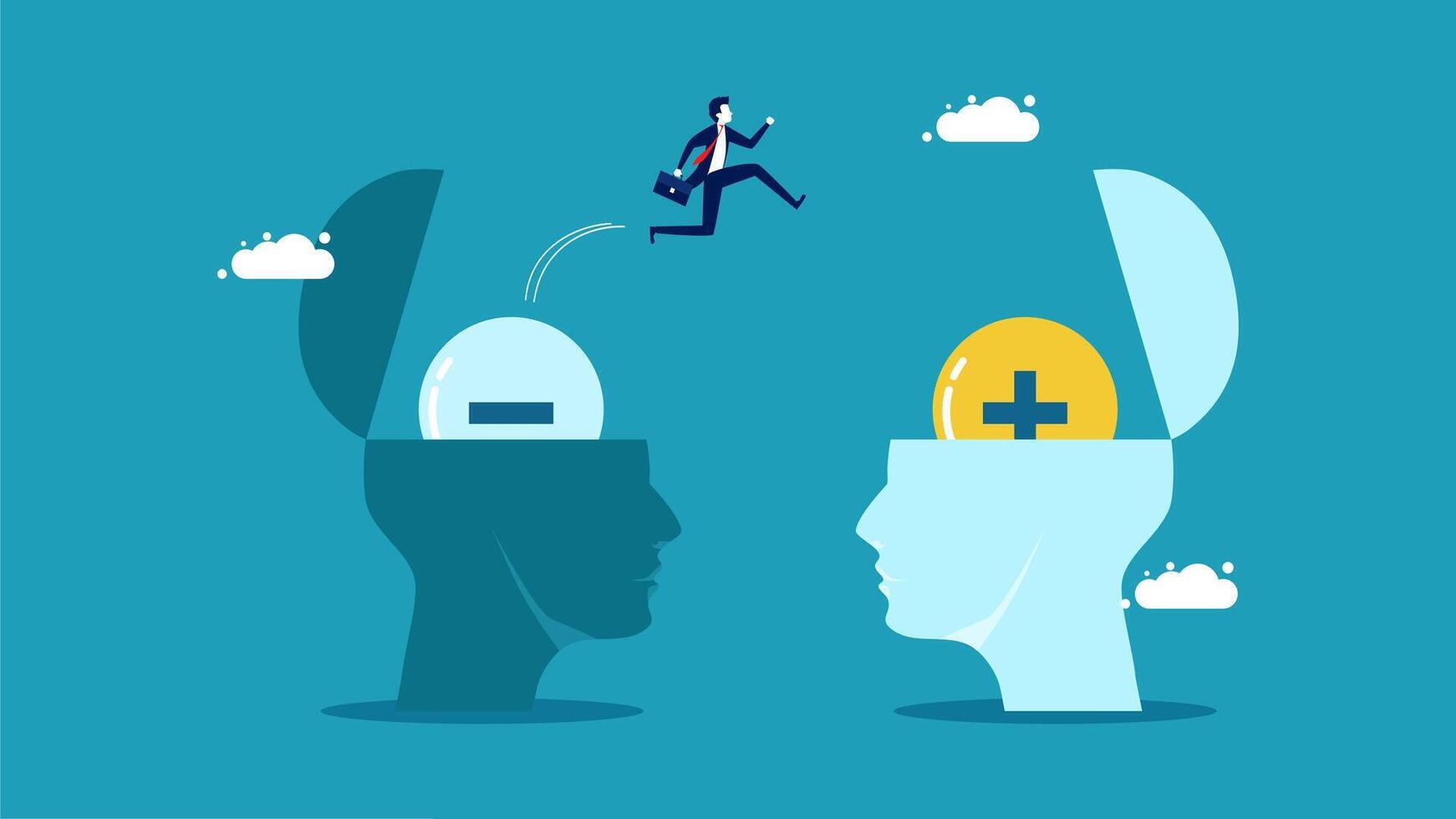 two heads with a man jumping out of one of them vector