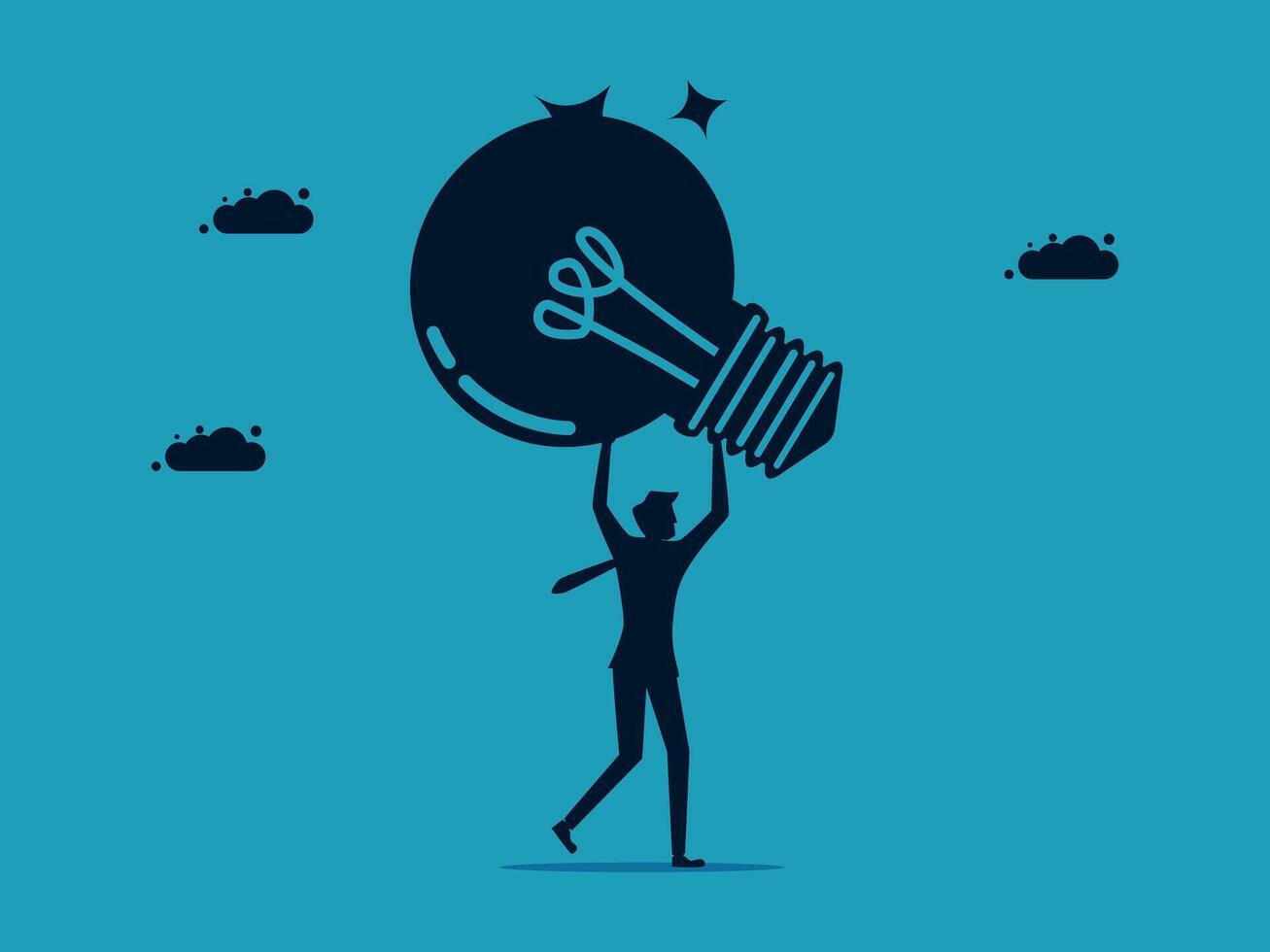 businessman holding up a light bulb with stars on it vector