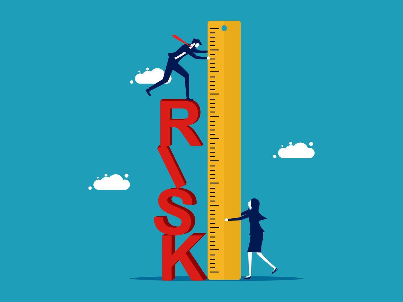 business people standing on a ruler with the word risk vector