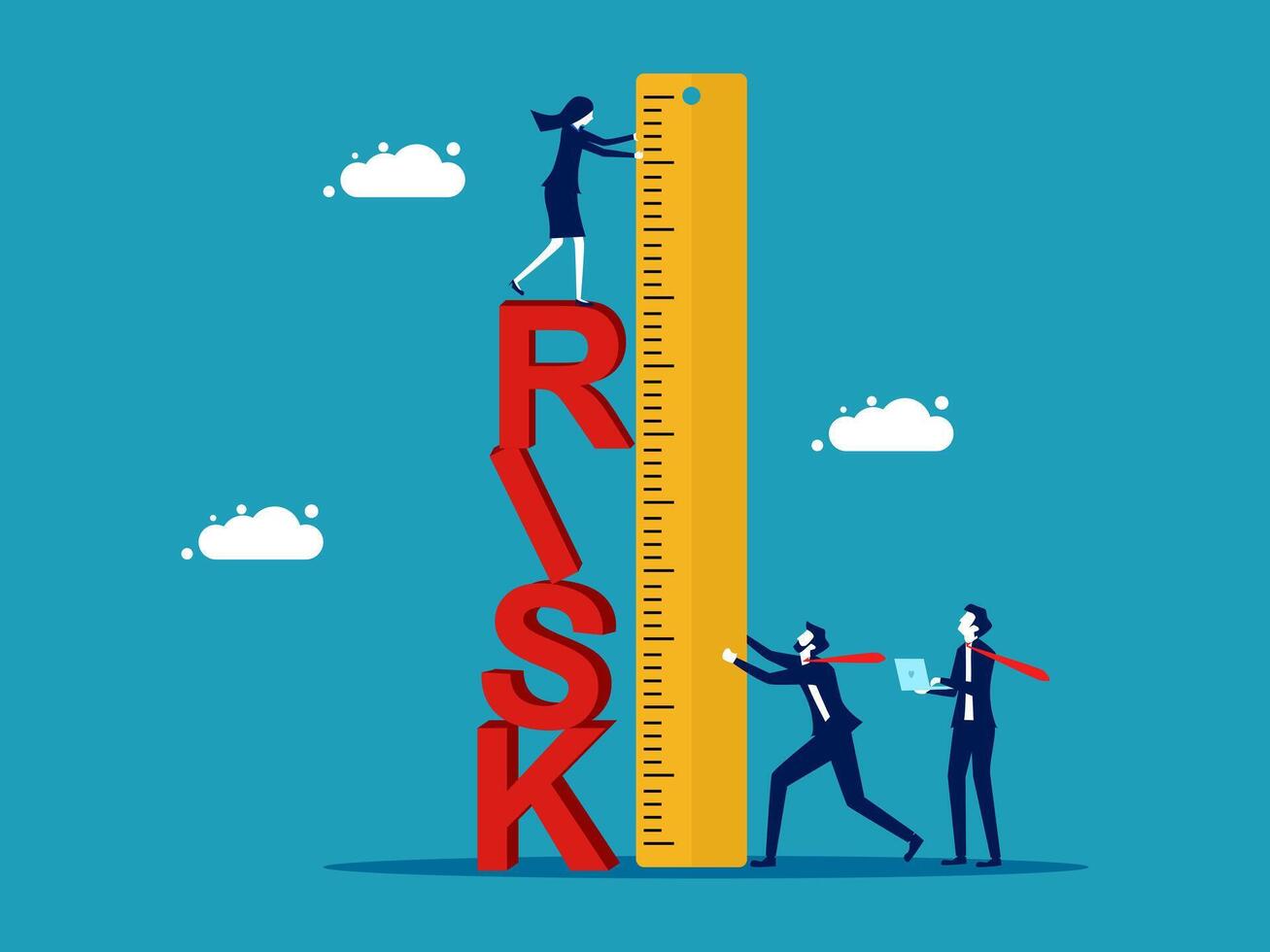 business people standing on a ruler with the word risk vector