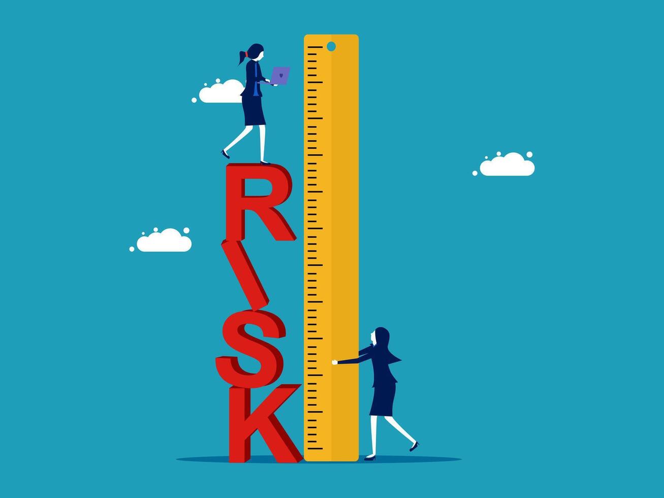 business people standing on a ruler with the word risk vector