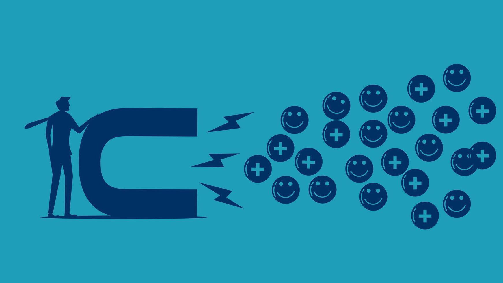 a man is standing next to a large number of smiley faces vector