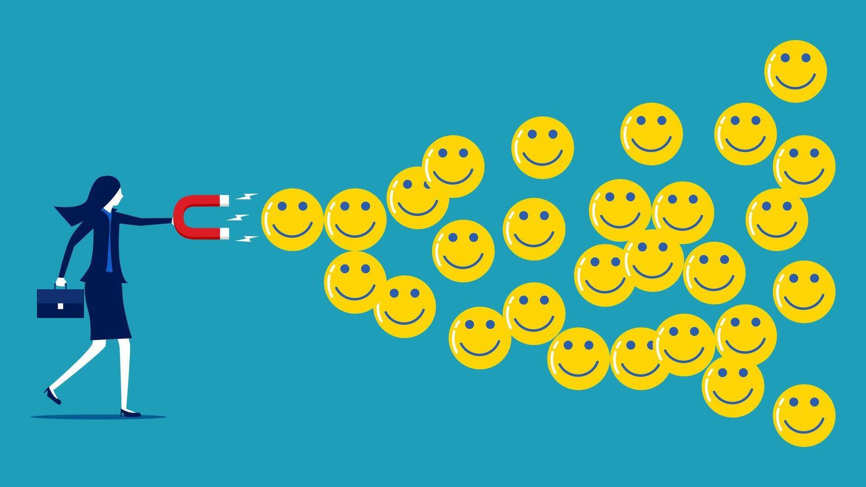 a woman is holding a red key and smiling at a group of smiley faces vector