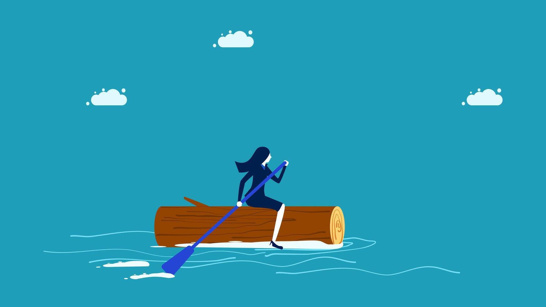 a woman is rowing on a log in the water vector