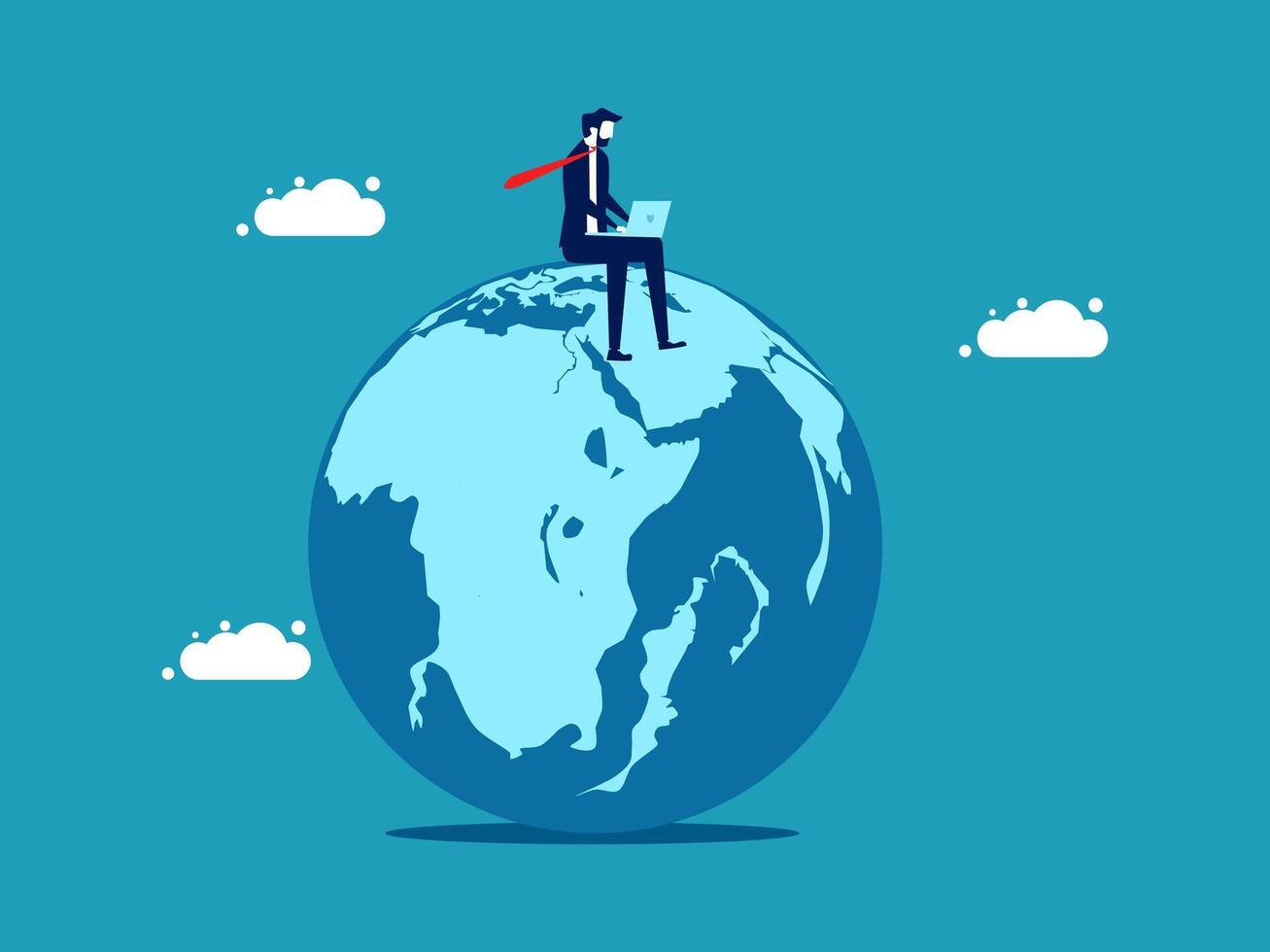 businessman sitting on top of the globe with laptop vector