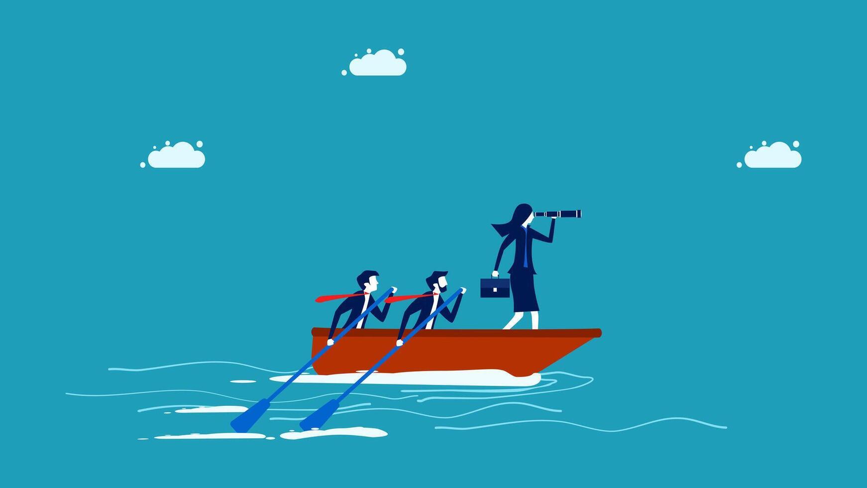 business people in a boat with a man on the bow vector