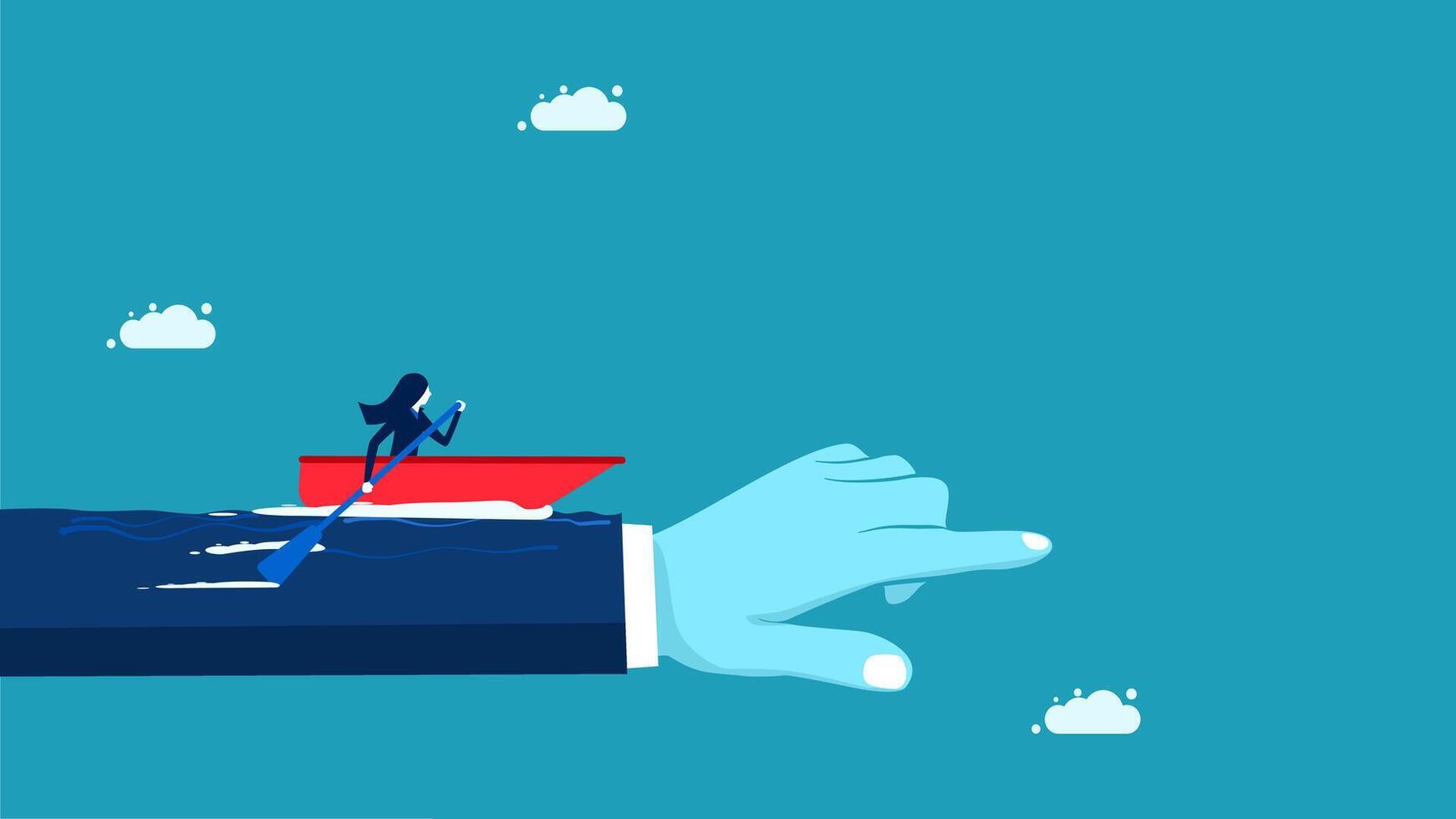 a hand pointing to a boat on the water vector