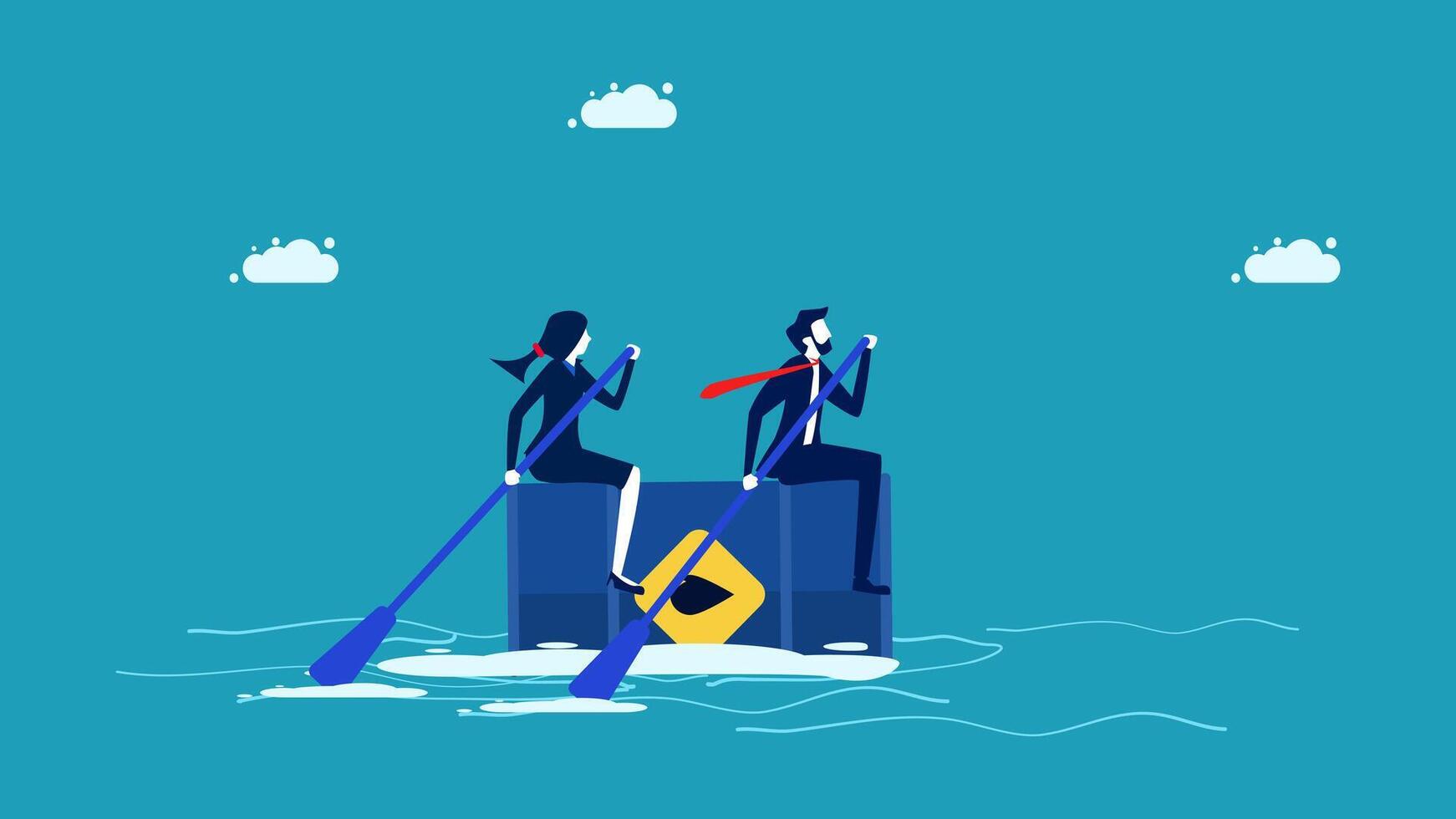 two business people rowing on a boat vector