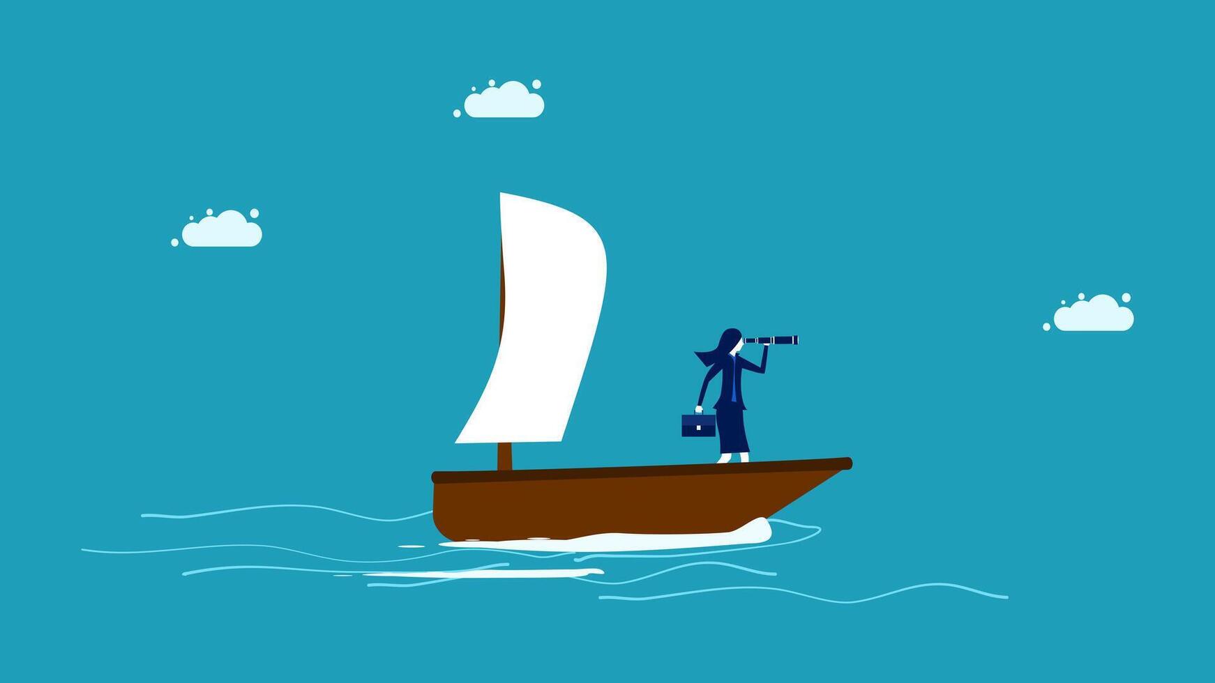 a woman is standing on a boat with a bag vector