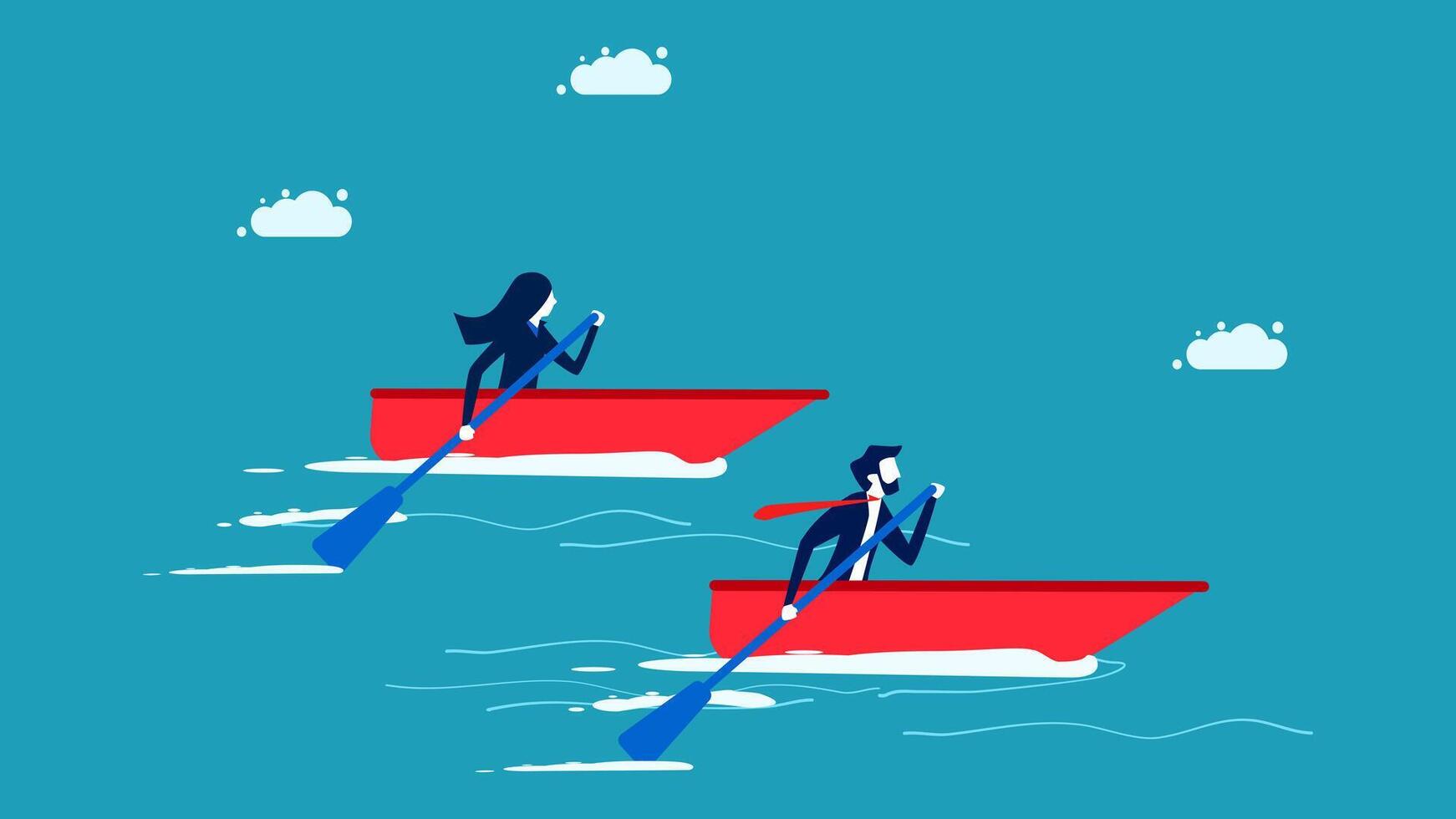 two people in a boat with paddles and oars vector
