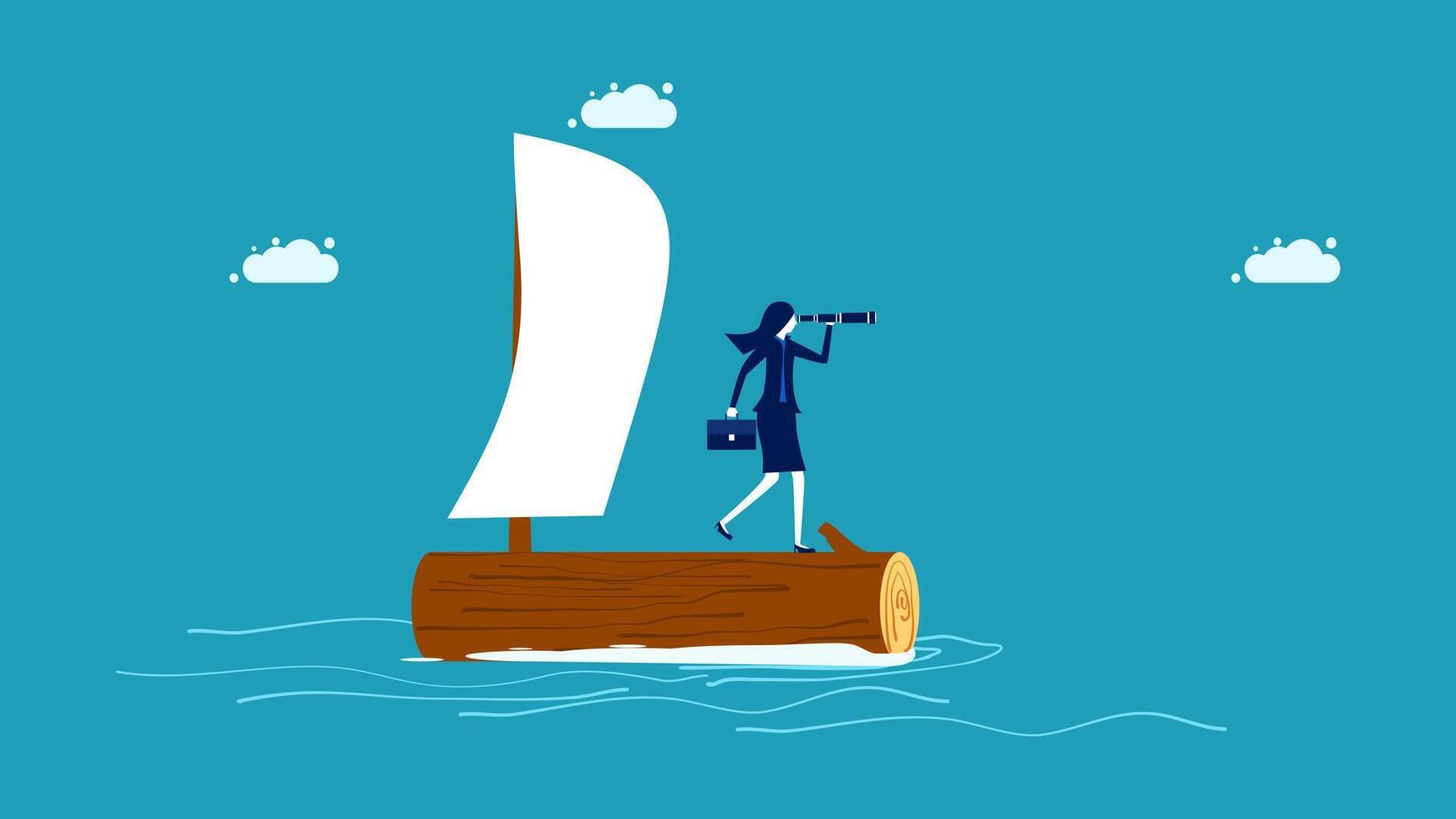 a woman is standing on a boat with a sail vector
